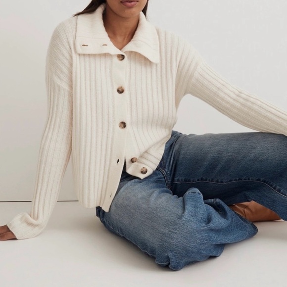 Maxwell Oversized Collar Cream Cardigan Wool Blend Cardigan- Sz M - Picture 1 of 16